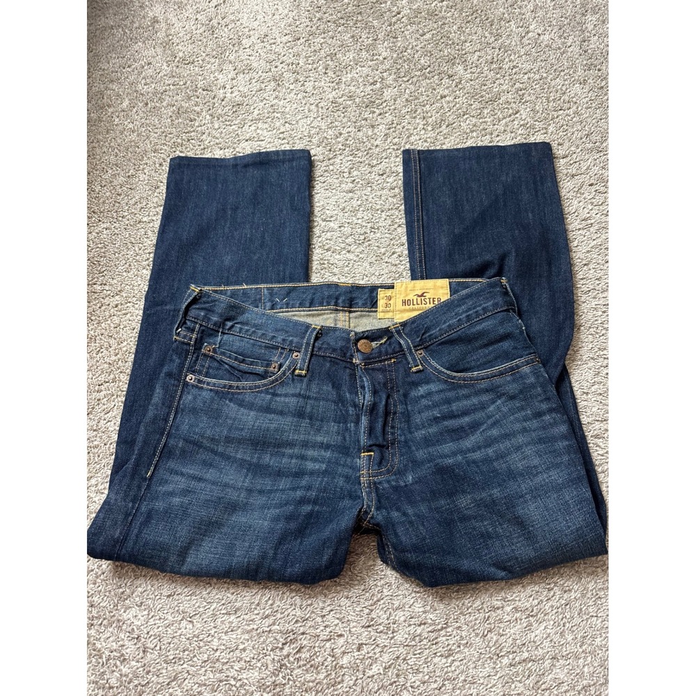 Hollister Mens Straight Leg Jeans 30x30 Dark Wash Blue 100% Cotton Denim